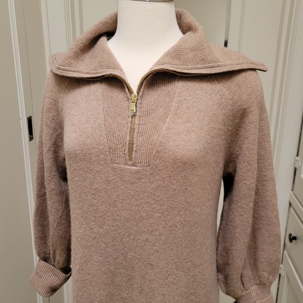 NEW J. Crew Half Zip Sweater Midi Dress Supersoft Yarn Tan sz S, M - Picture 5 of 12